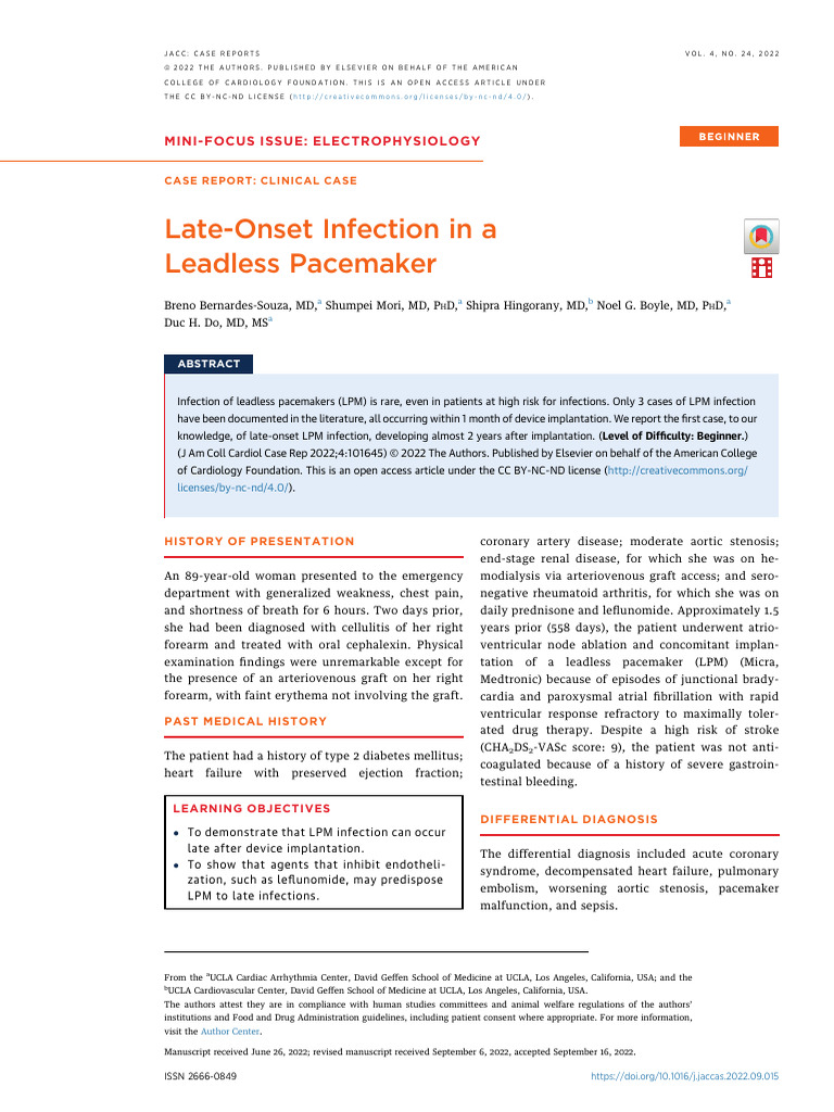 Bernardes Souza Et Al 2022 Late Onset Infection in A Leadless Pacemaker ...