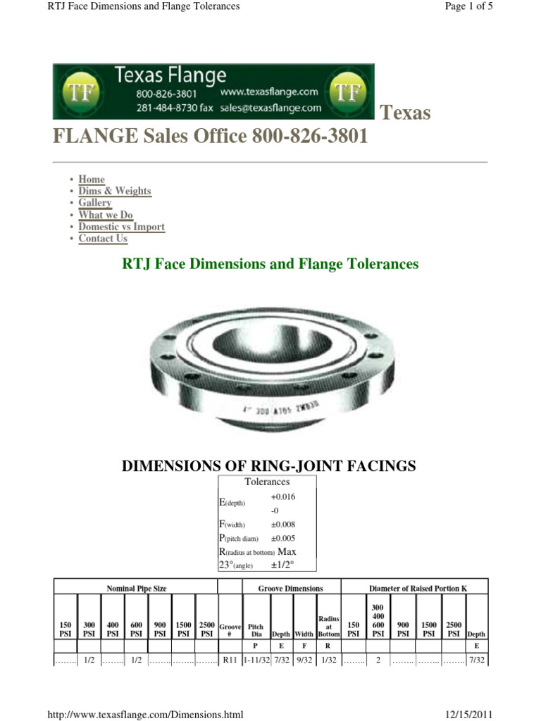 Dimensions of RTJ Flange | PDF