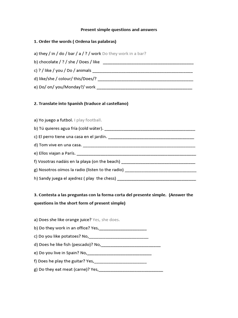 Present Simple Questions and Answers. Tema 3 | PDF