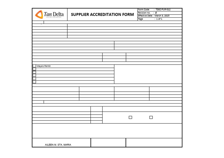 Supplier Accreditation Form | PDF