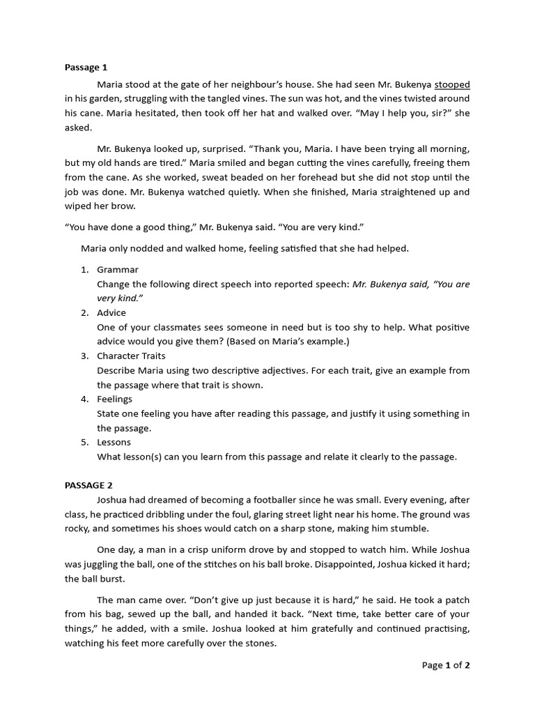 Short Passages For Comprehension | PDF