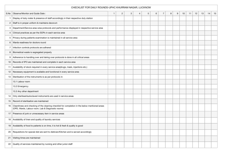 Checklist For Daily Routine | PDF