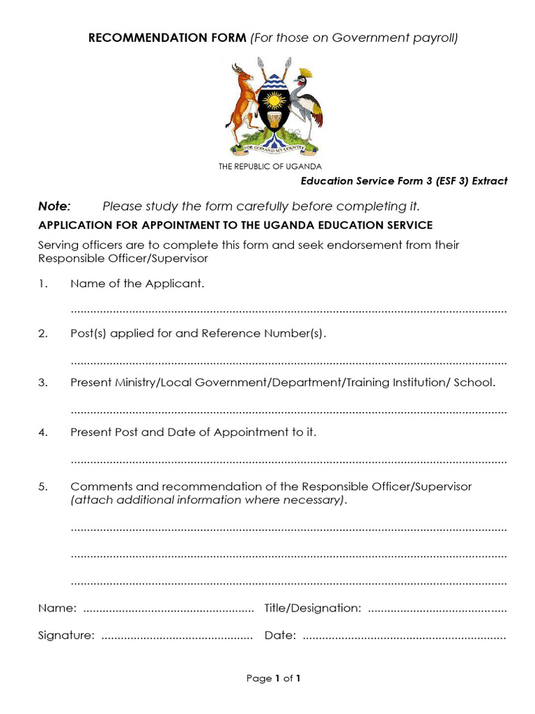 ESC Recommendation Form | PDF