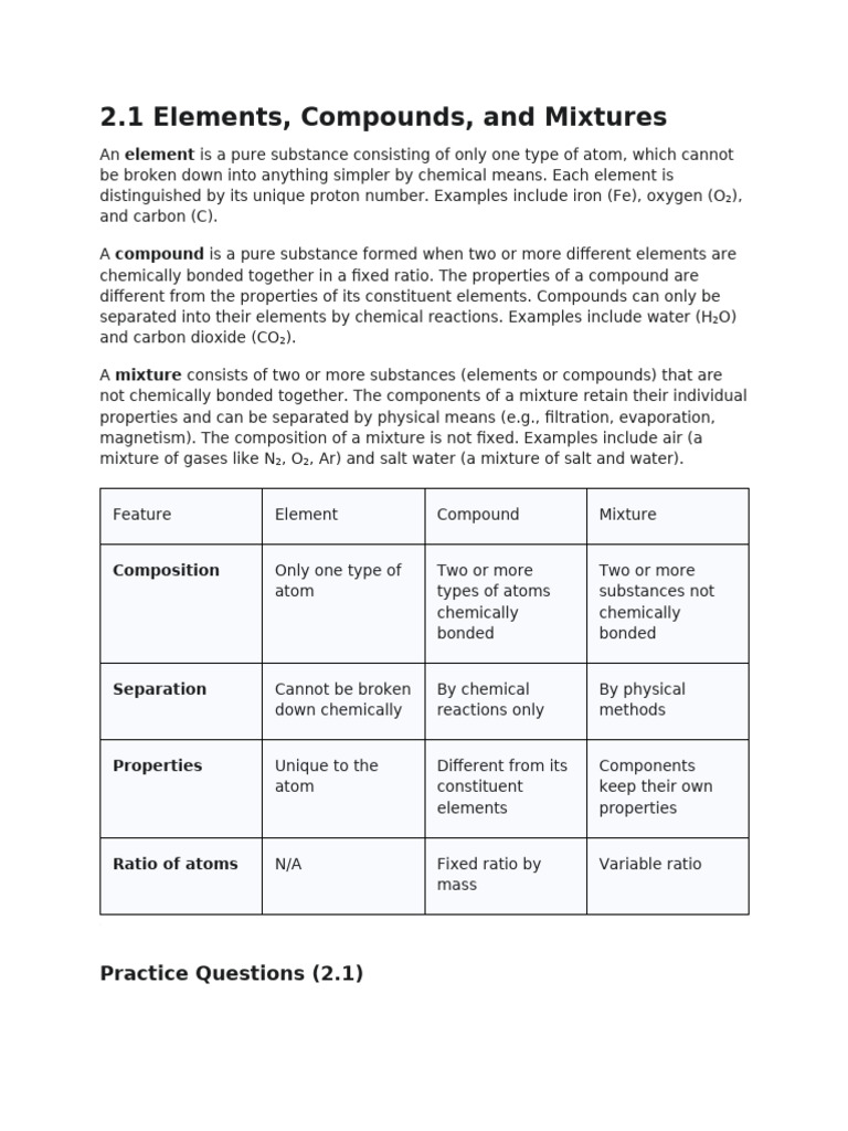 2.1 Elements, Compounds, and Mixtures | PDF | Ion | Ionic Bonding