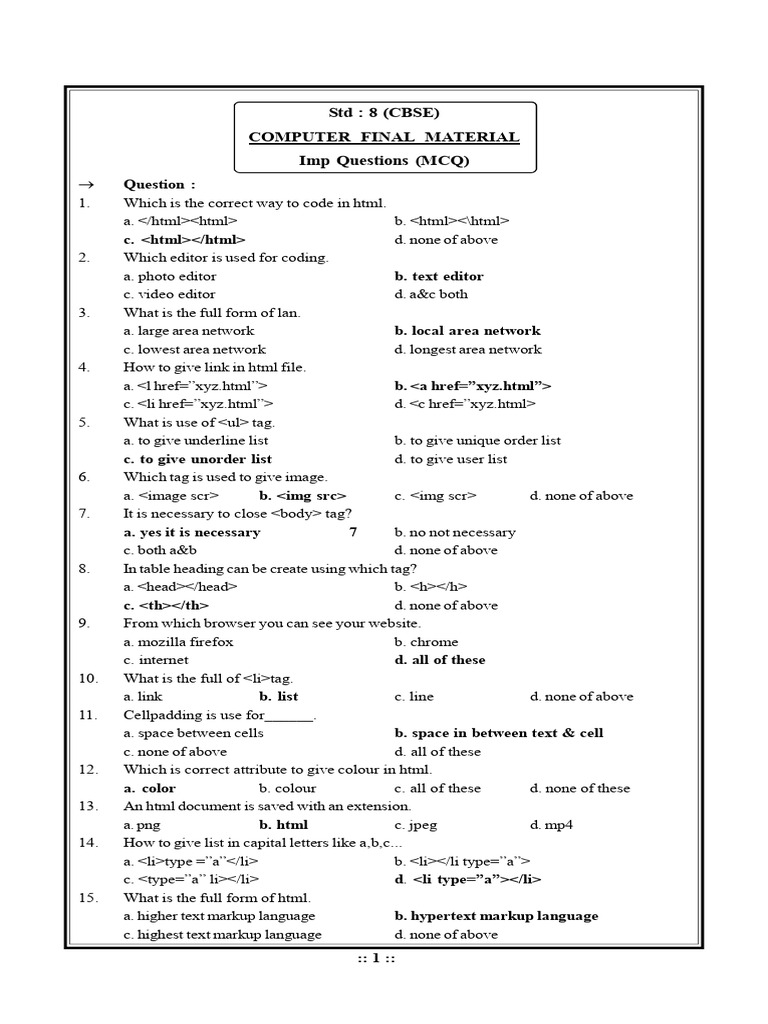 STD 8 Computer Final Material | PDF | Html Element | Html