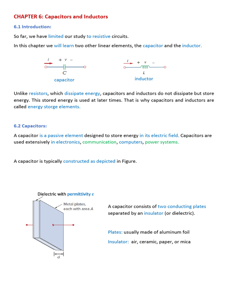 CHAPTER 6: Capacitors and Inductors: Communication Power Systems | PDF ...