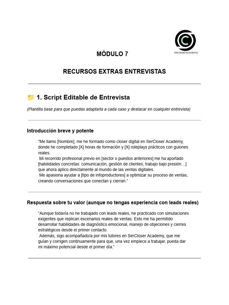 Recursos Extras Entrevistas Módulo 7 | PDF