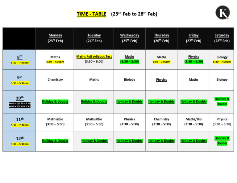 Timetable (K.I) | PDF