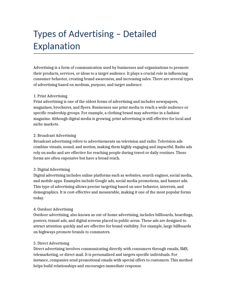 Types of Advertising Detailed | PDF | Advertising | Social Media Marketing
