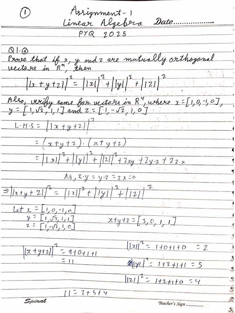 Linear Algebra Assignment-1 | PDF