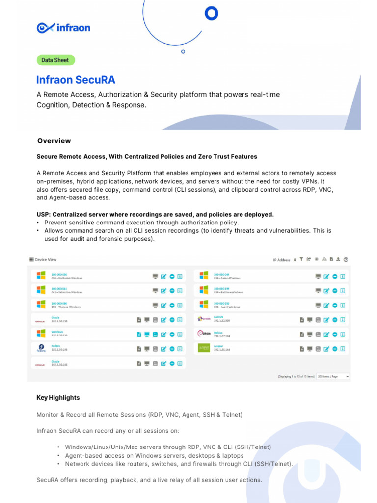 Infraon SecuRA Datasheet | PDF | Secure Shell | Command Line Interface