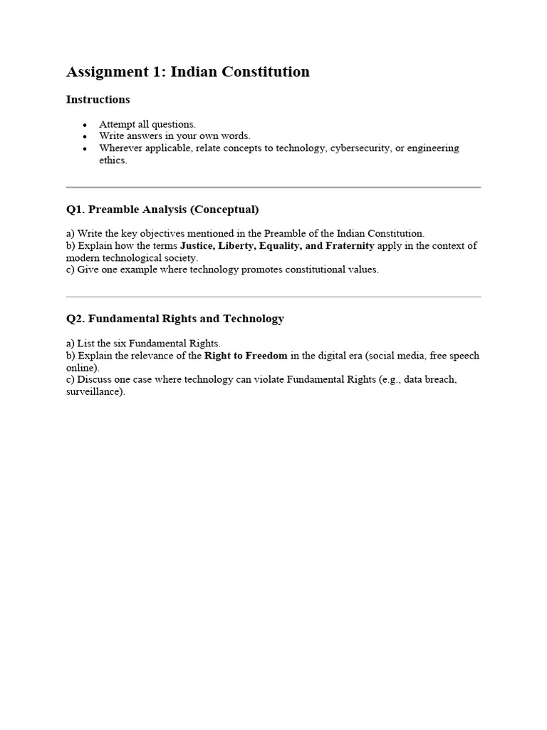 Indian Constitution Assignment 1 | PDF