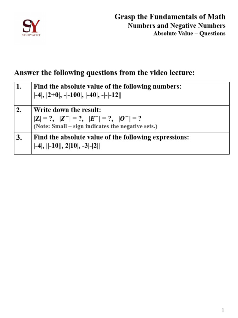 Absolute Value (3 Questions) | PDF