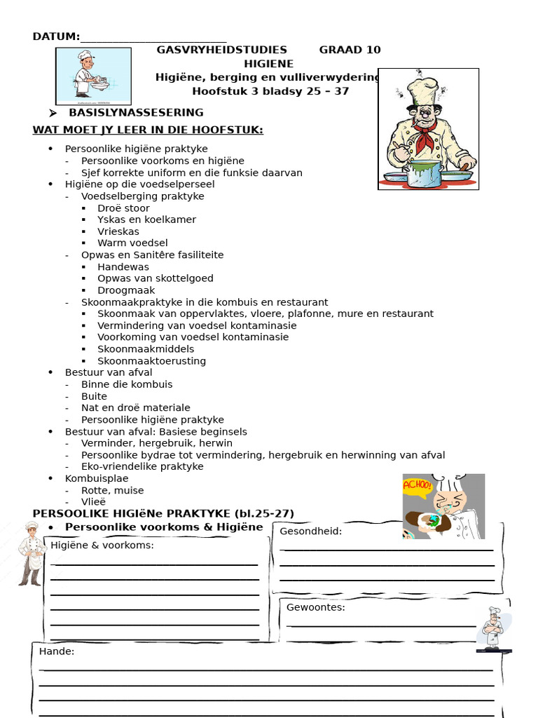 Higiene Opsomming Afrikaans | PDF