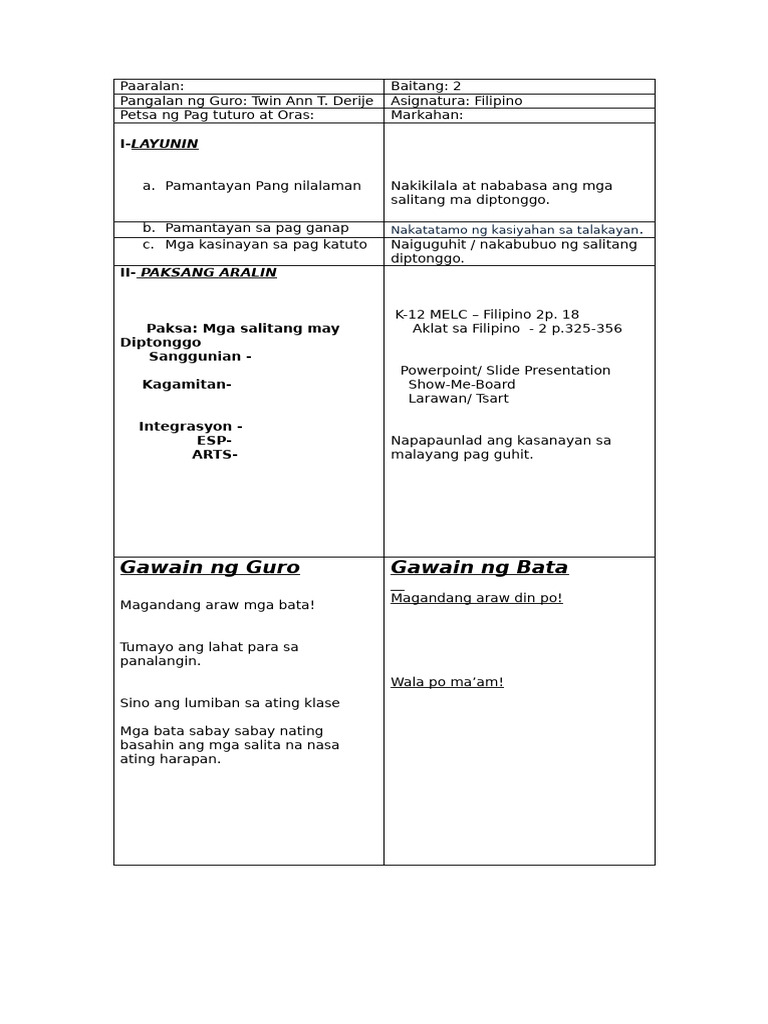Detailed Lesson Plan Demo (Twin Ann) | PDF