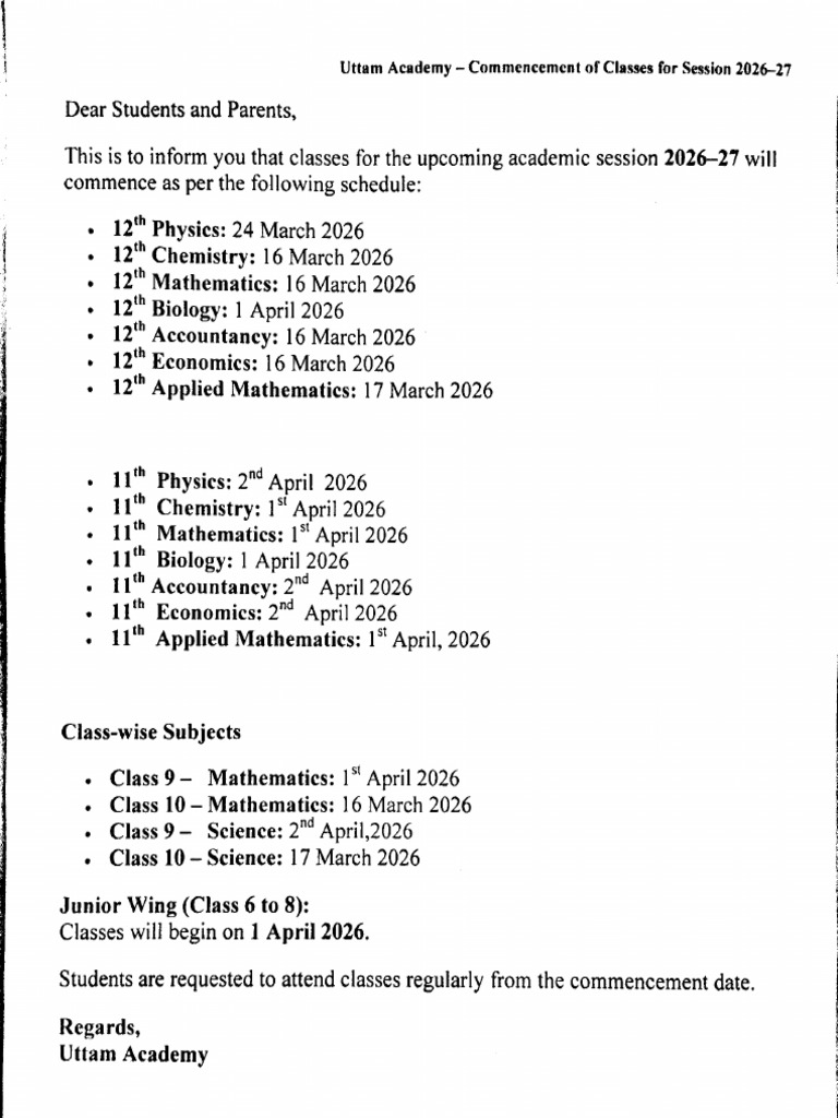 Classes Commencement Dates . ? | PDF
