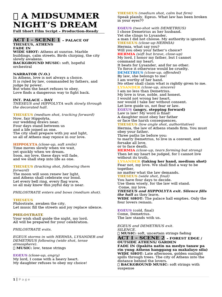 Final Script A Midsummer Nights Dream | PDF | A Midsummer Night's Dream