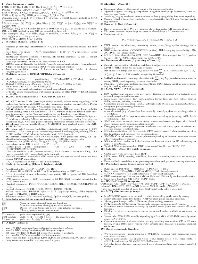 CELL Exam 2A4 Cheatsheet | PDF | Wireless | Telecommunications Engineering