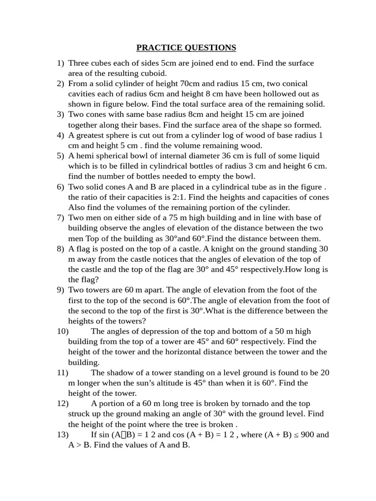 Practice Questions | PDF | Sphere | Geometric Shapes