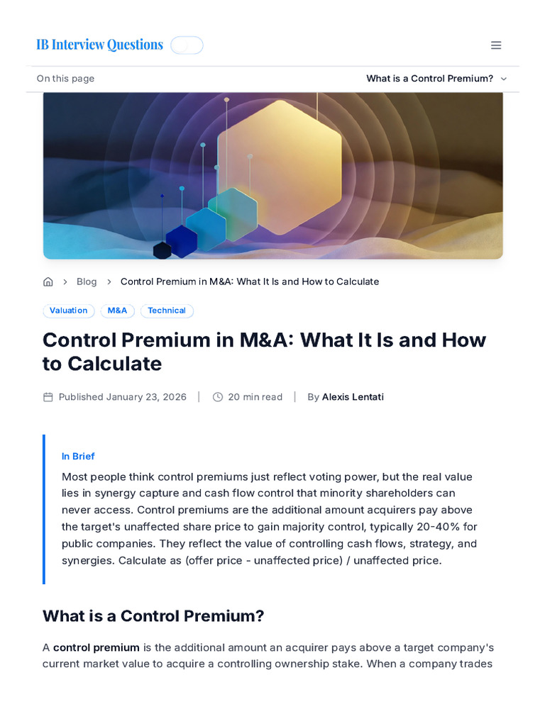 Control Premium in M&A - What It Is and How To Calculate | PDF ...