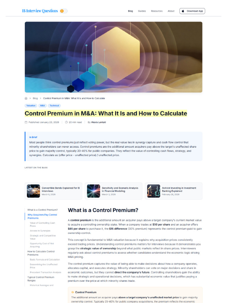 Control Premium in M&A - What It Is and How To Calculate | PDF