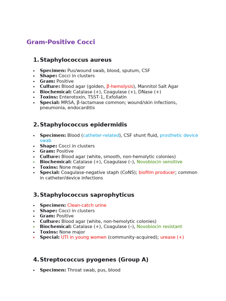 Bacteriology - Short Note | PDF | Streptococcus | Staphylococcus
