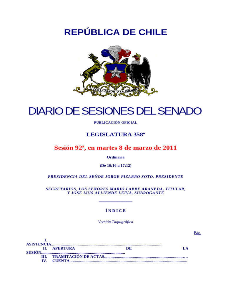 Leg 358 Ses 92 | PDF | Chile | Separación de poderes