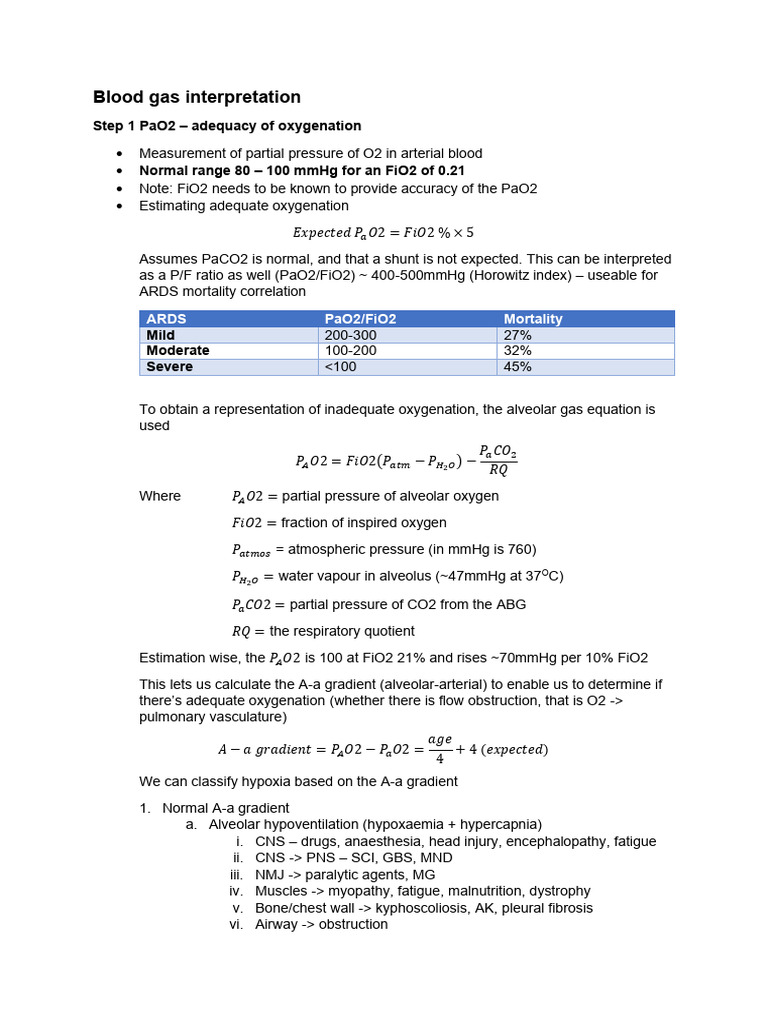 Blood Gas Interpretation | PDF | Kidney | Physiology