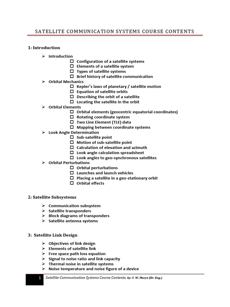 Satellite Communication Course Contents | PDF | Communications ...