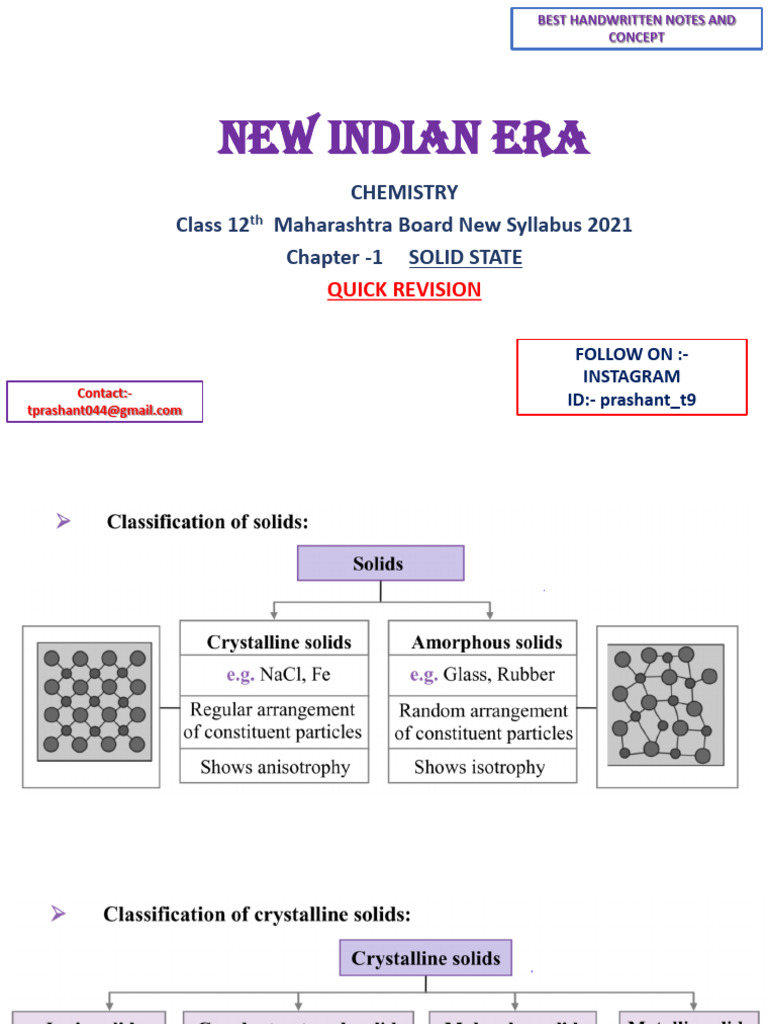 12th Chem Quick Rev. Ch1 Solid State | PDF
