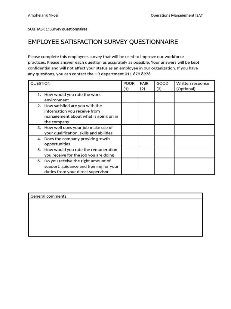 Employee Survey Questionnaire | PDF