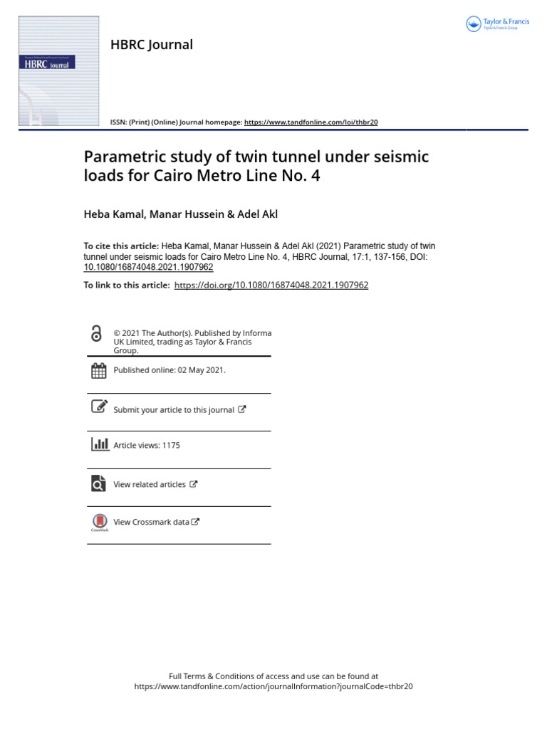 Parametric Study of Twin Tunnel Under Seismic Load | PDF | Earthquakes ...