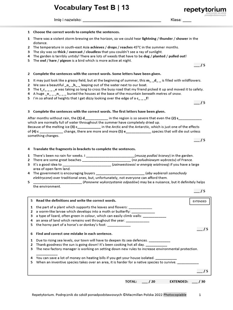 Vocabulary Test 13B | PDF | Physical Geography | Earth Sciences