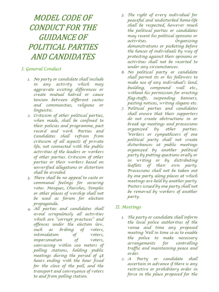 Model Code of Conduct | PDF | Elections | Justice