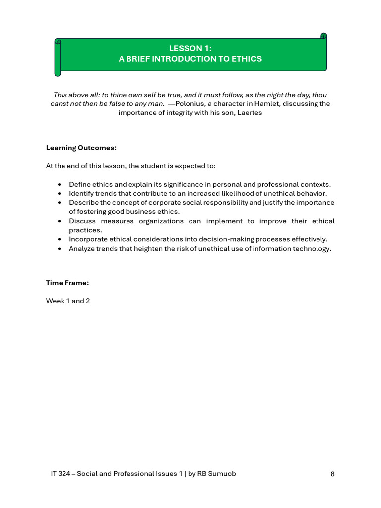 Lesson 1 A Brief Introduction To Ethics | PDF | Corporate Social ...