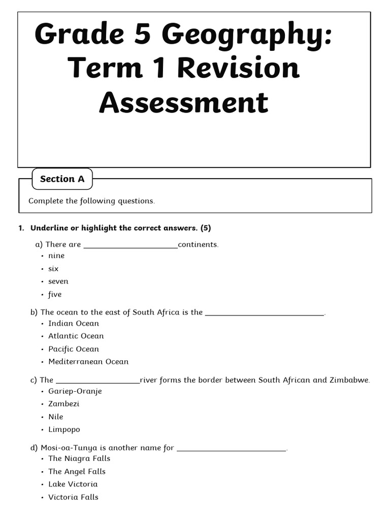 Za Ss 1729087997 Grade 5 Geography Term 1 Assessment Ver 2 | PDF ...