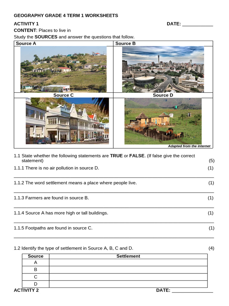 Grade 4 Geography Worksheets 2025 Term 1 | PDF | Pedestrian | Road