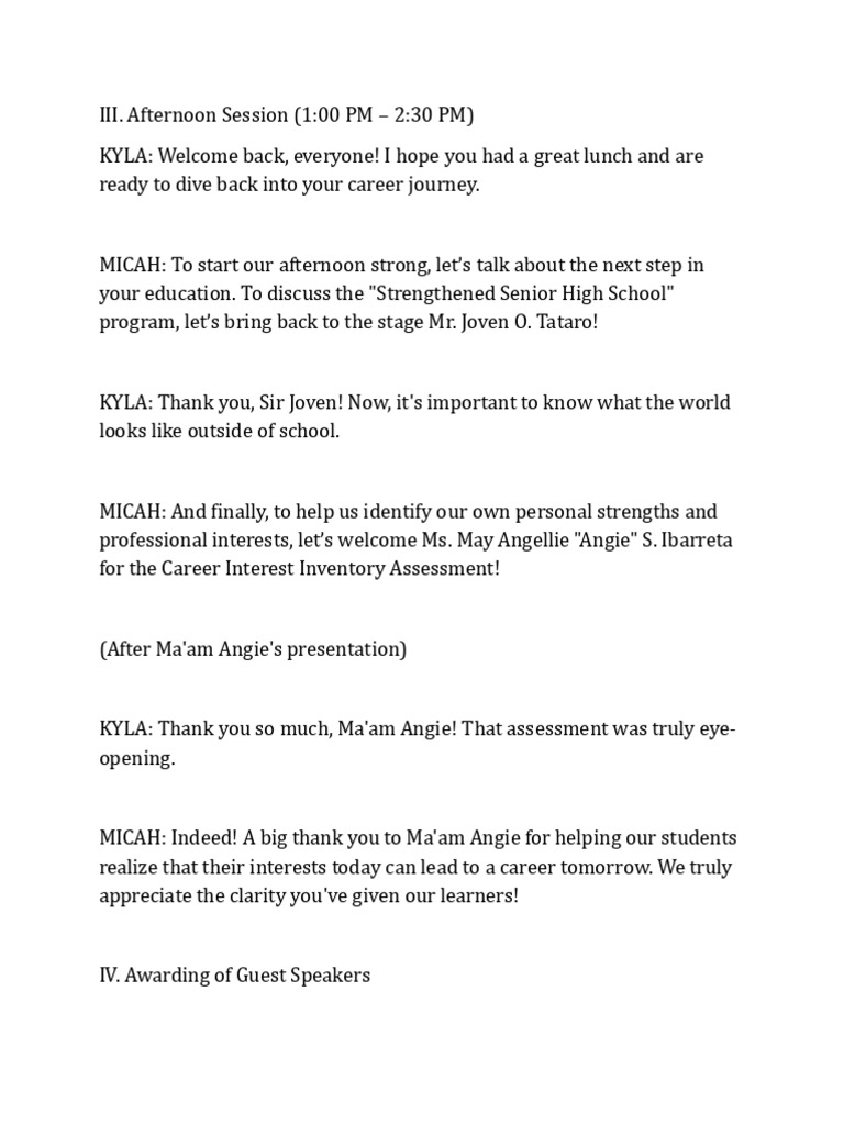 Script For This Afternoon | PDF