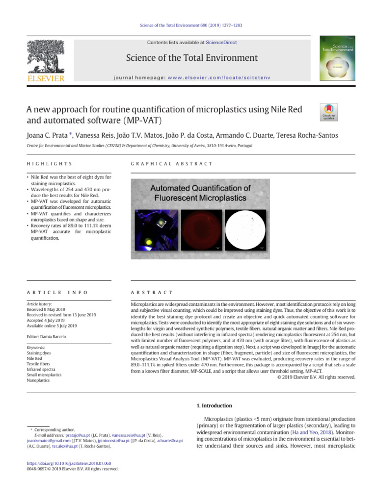 2019 - A New Approach For Routine Quantification of Microplastics Using ...