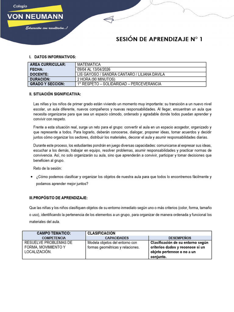 s.01 Ib Matemática | PDF | Salón de clases | Aprendizaje
