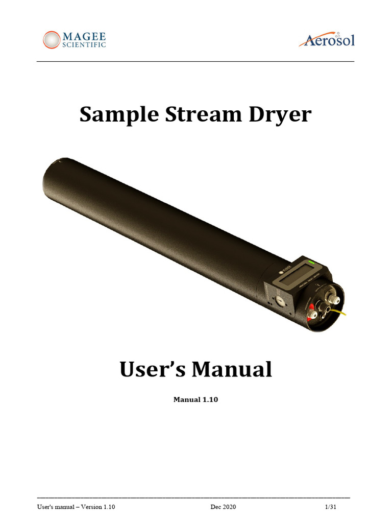 Magee Scientific Sample Inlet Dryer | PDF | Humidity | Gases