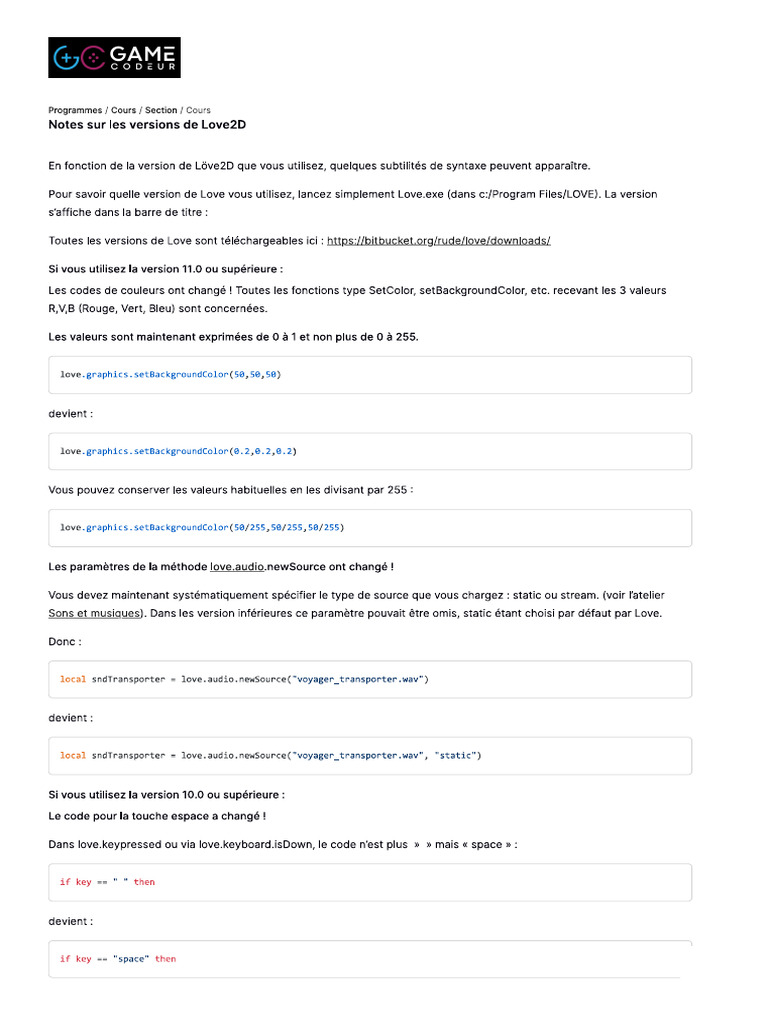 Cours Gamecodeur Lua 01 | PDF