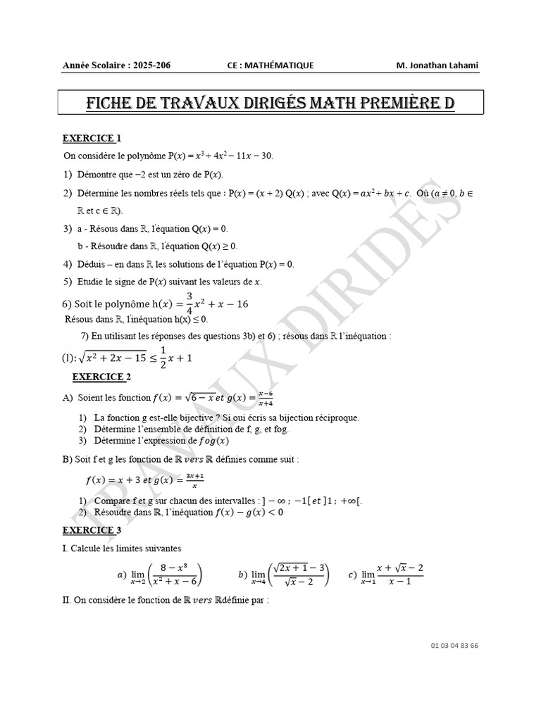 TD Math | PDF | Nombre réel | Fonction (Mathématiques)