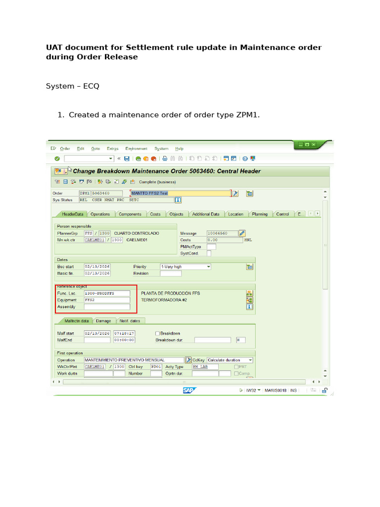 UAT Document For Settlement Rule Update in Maintenance Order | PDF