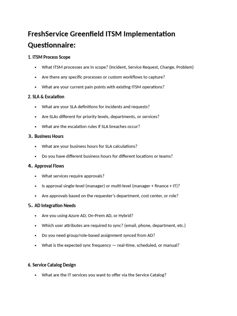 FreshService Greenfield Implementation Questionnaire | PDF | Oracle ...