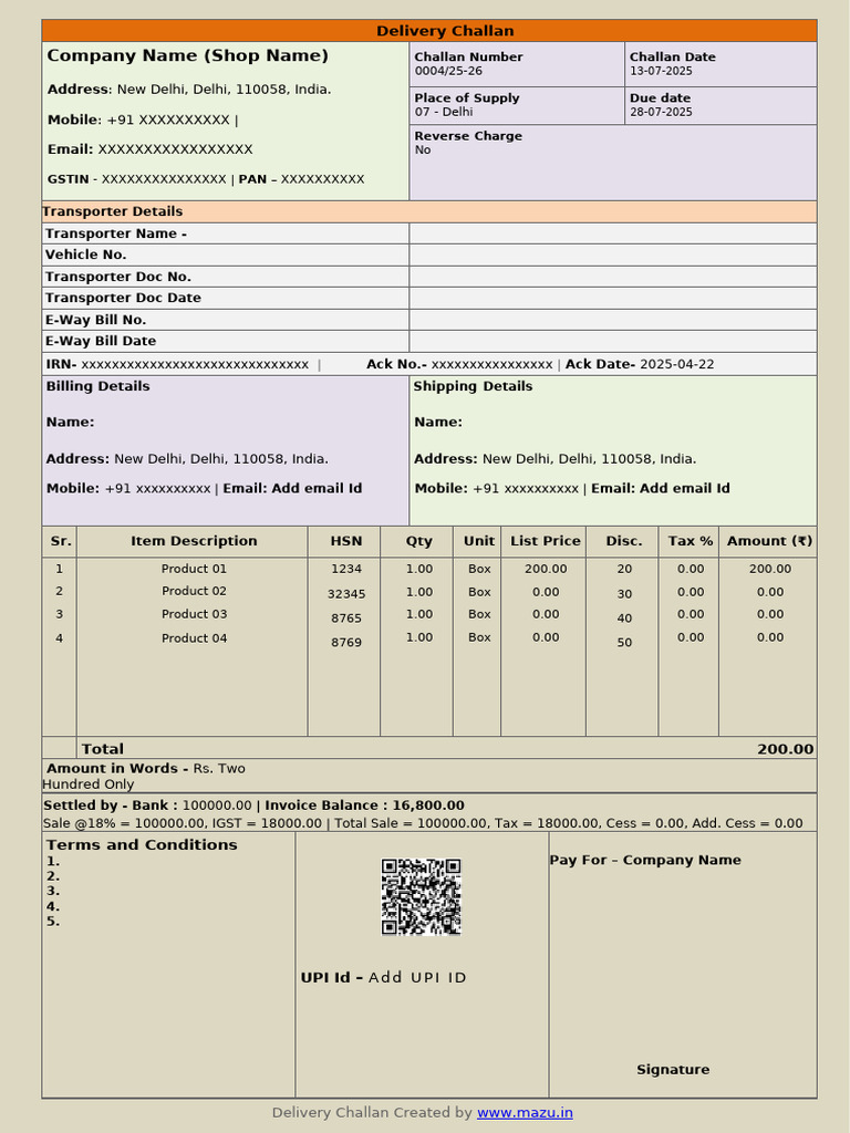 Delivery Challan Template 02 | PDF