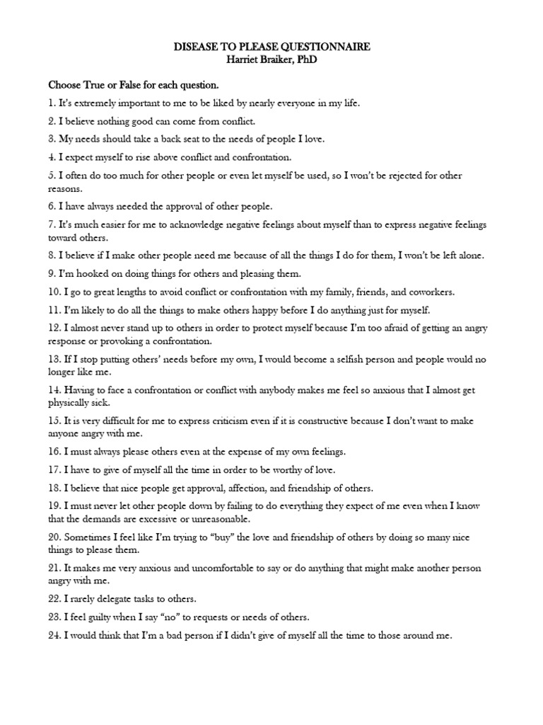 People Pleasing Questionnaire | PDF | Psychology | Behavioural Sciences