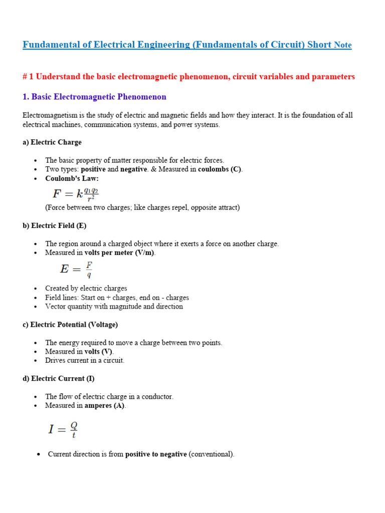 Short Note For Fundamentals To Electrical Engineering | PDF ...