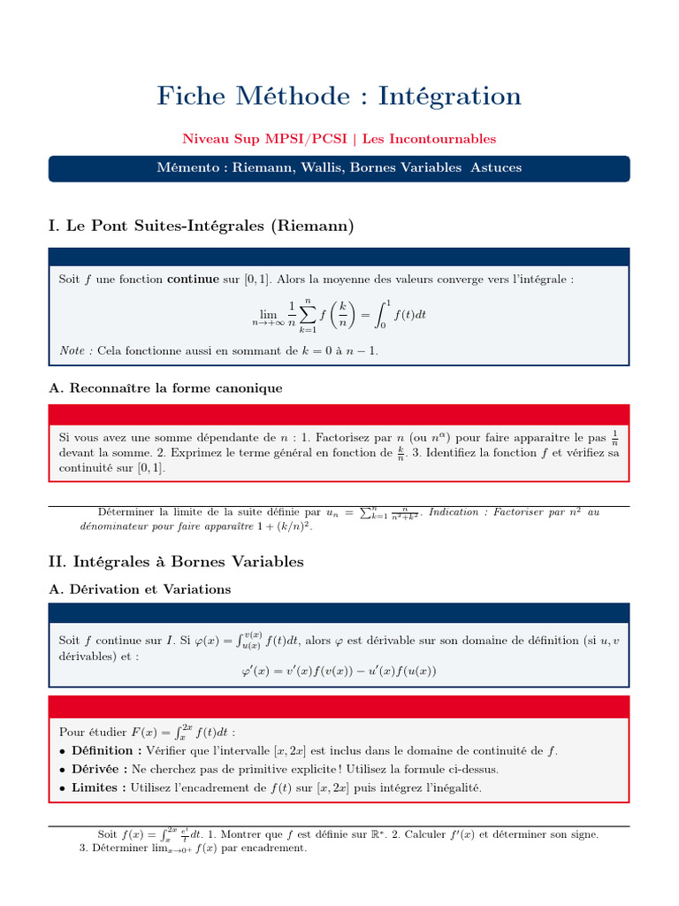 Fiche Classiques Integration Segment Sup | PDF | Intégral | Fonction ...