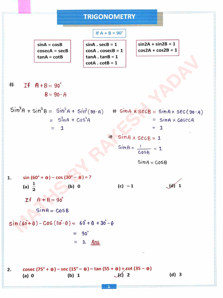 Trigonometry Notes 04-12-451041 - Crwill | PDF